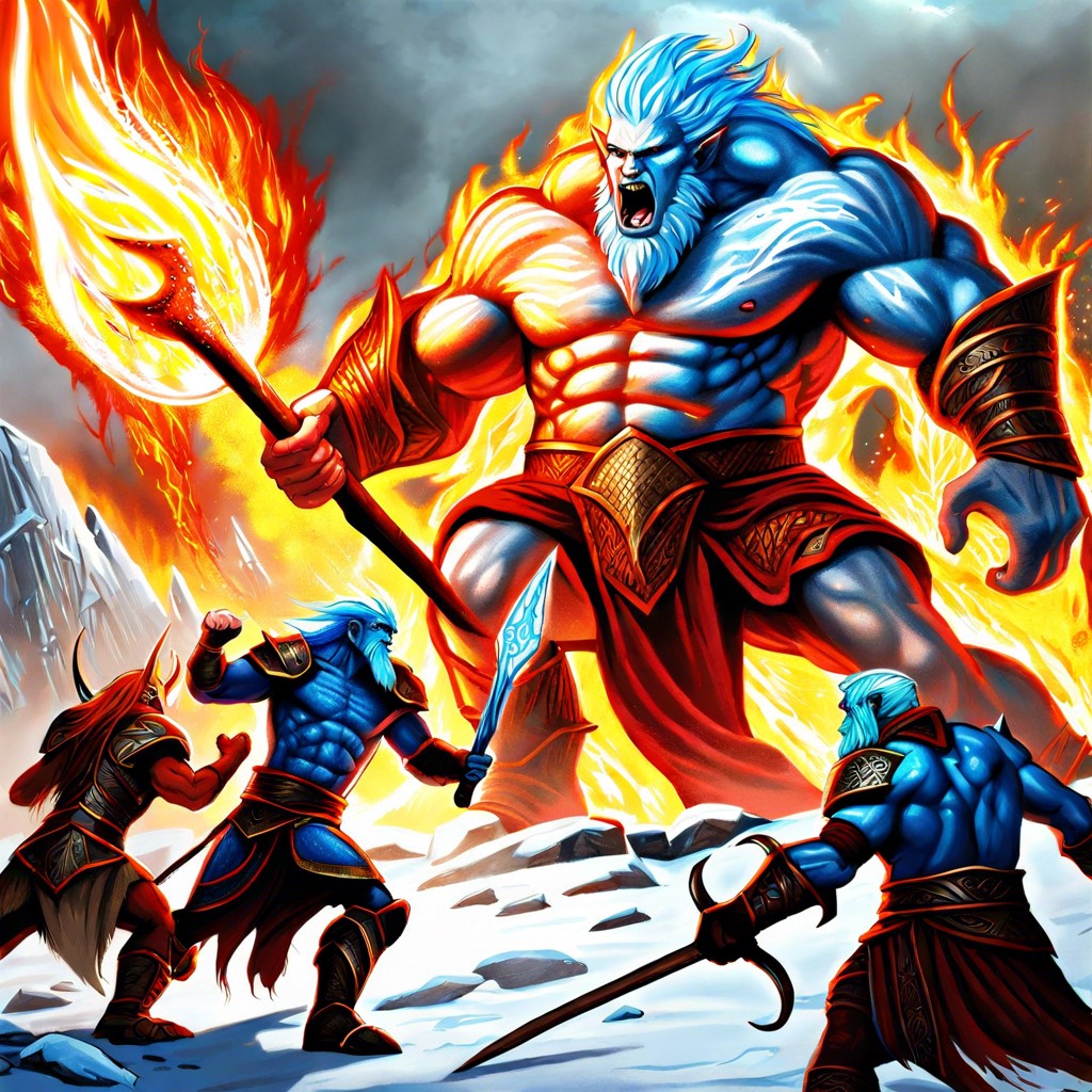 a battle between ice giants and fire elves