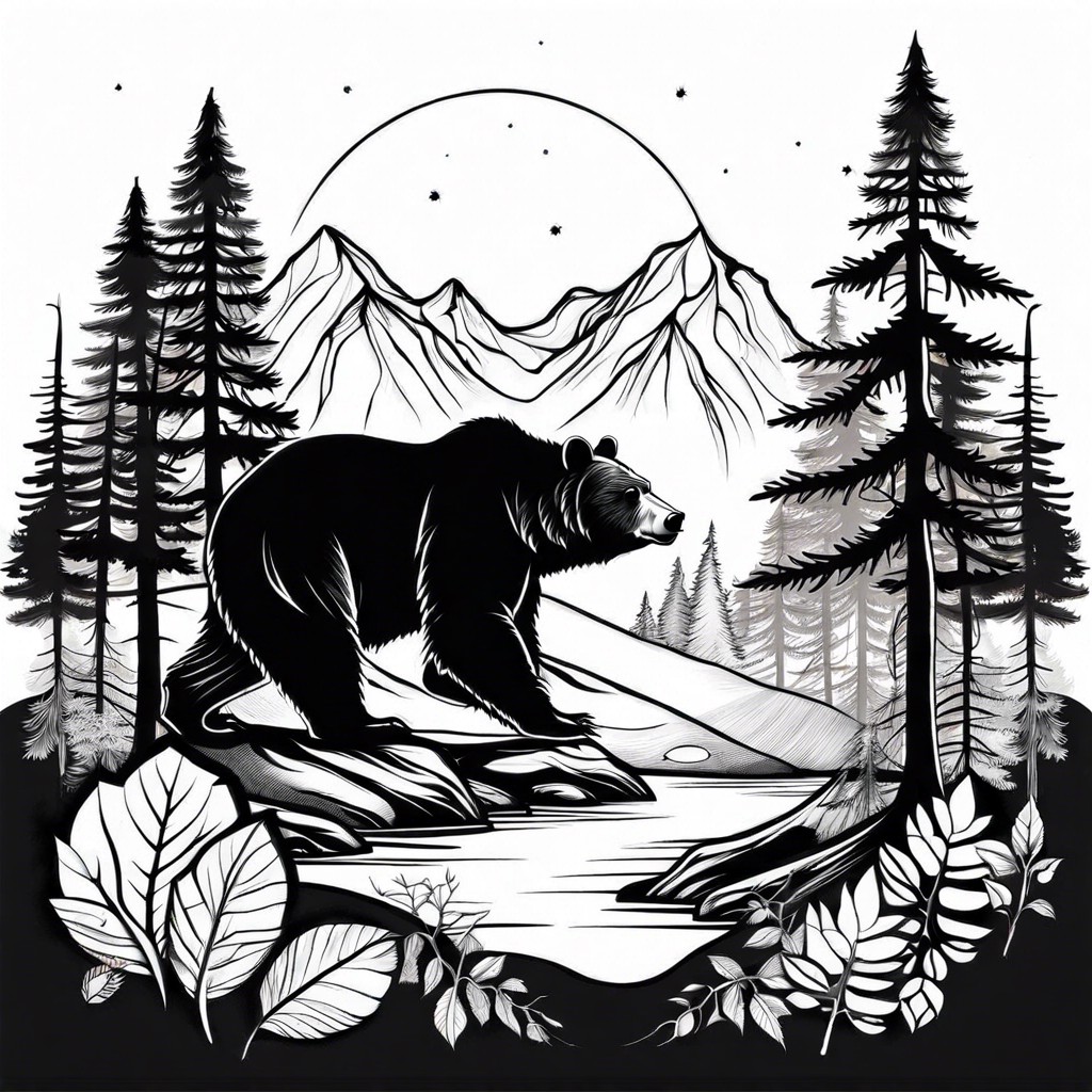 a bear silhouette filled with forest scenery