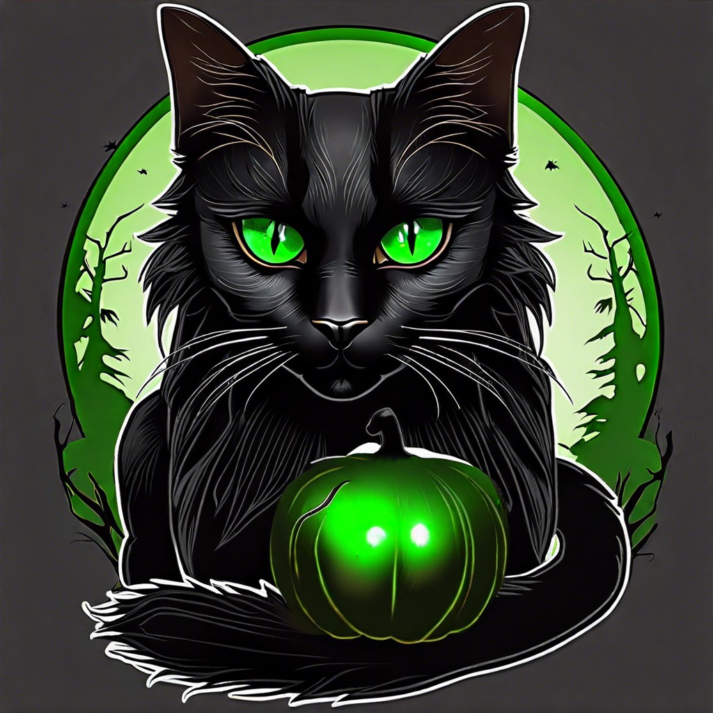 a black cat with piercing green eyes