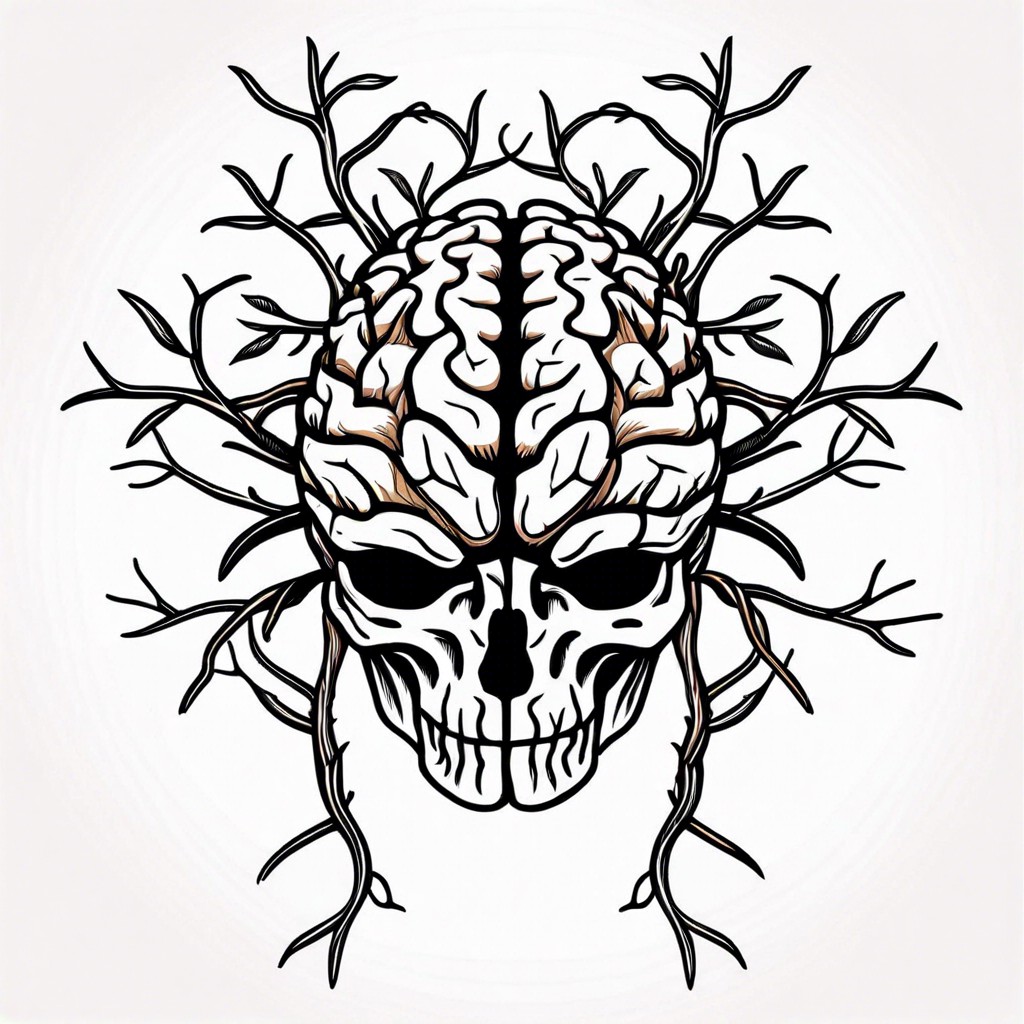a brain entwined with thorny vines