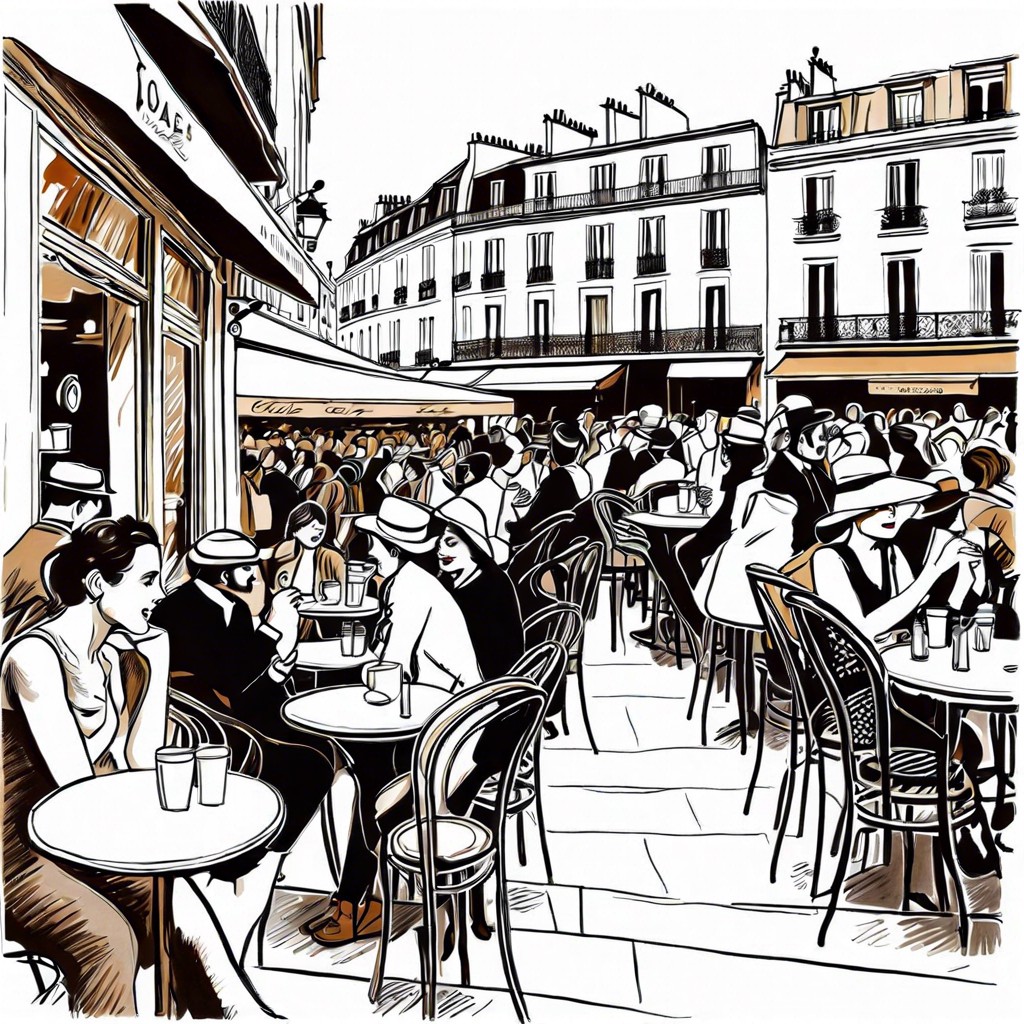 a bustling cafe scene in paris