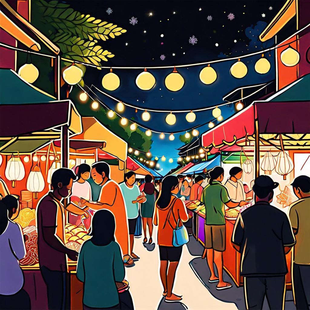a bustling night market scene