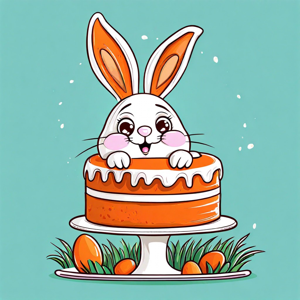 a carrot shaped cake with a bunny peeking behind it