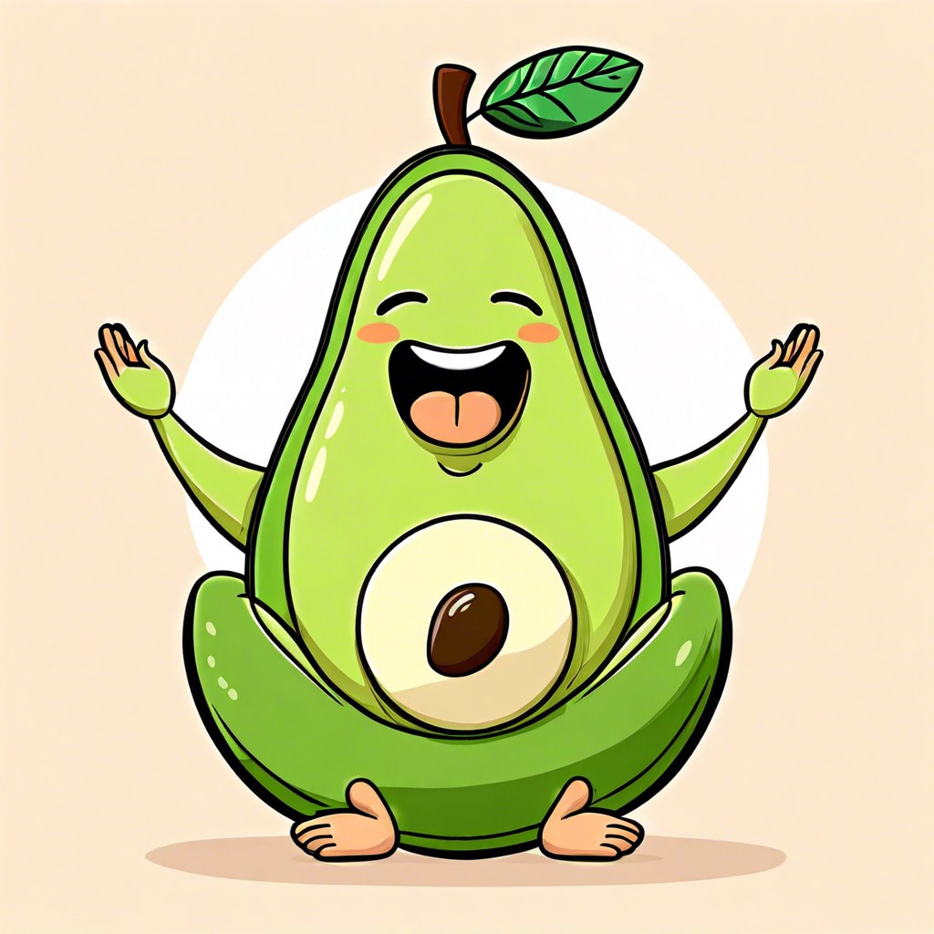 a cartoon avocado doing yoga