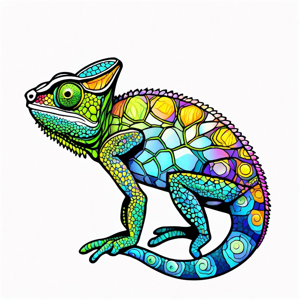 a chameleon changing colors in a kaleidoscope pattern