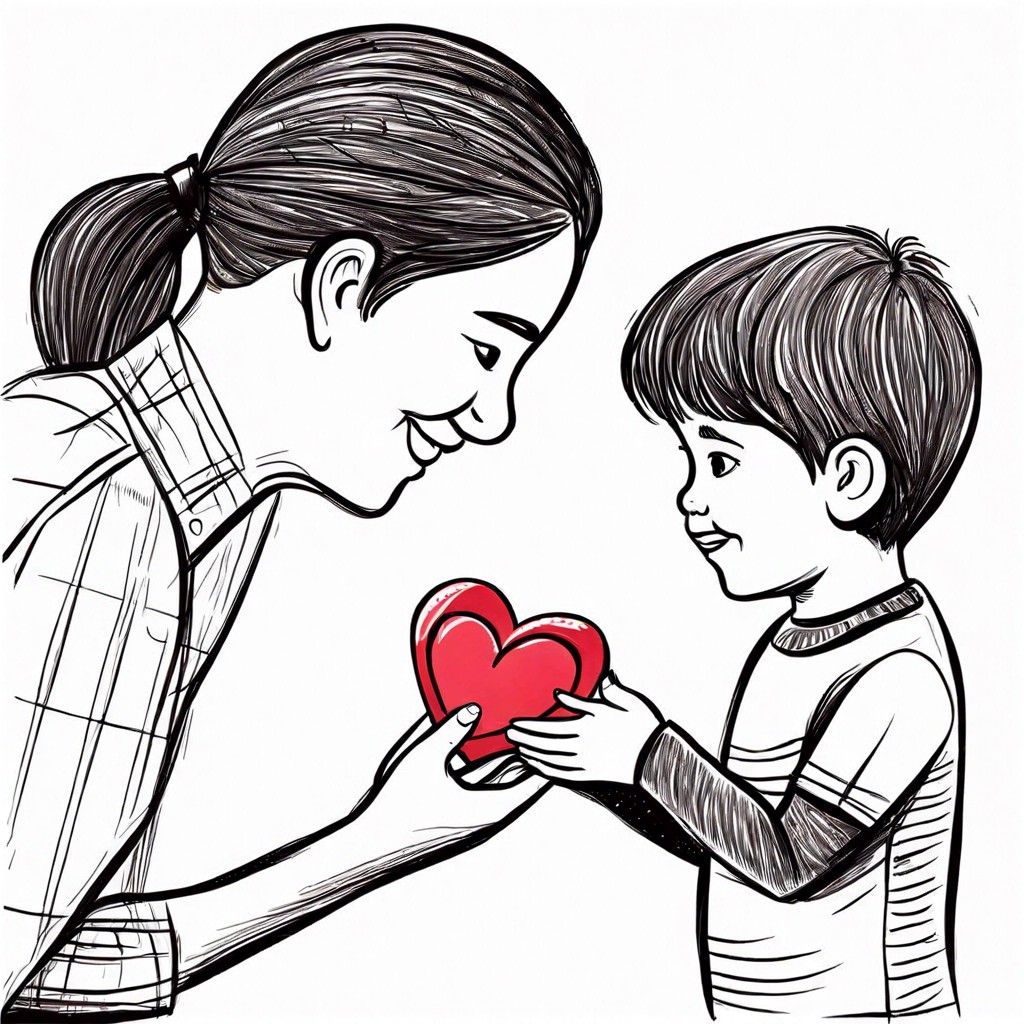 a child giving a handmade heart card to their parent