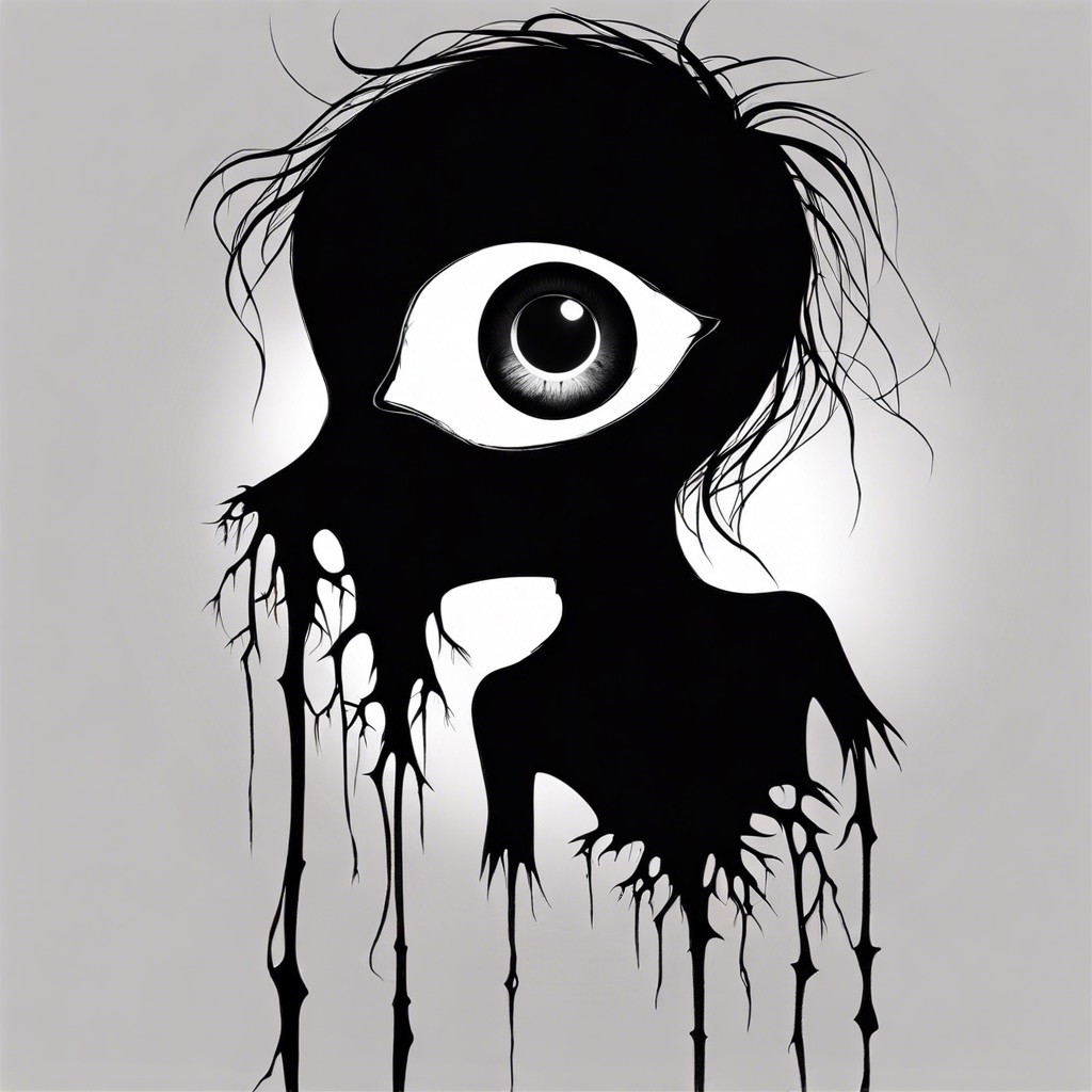a childs silhouette with glowing empty eye sockets