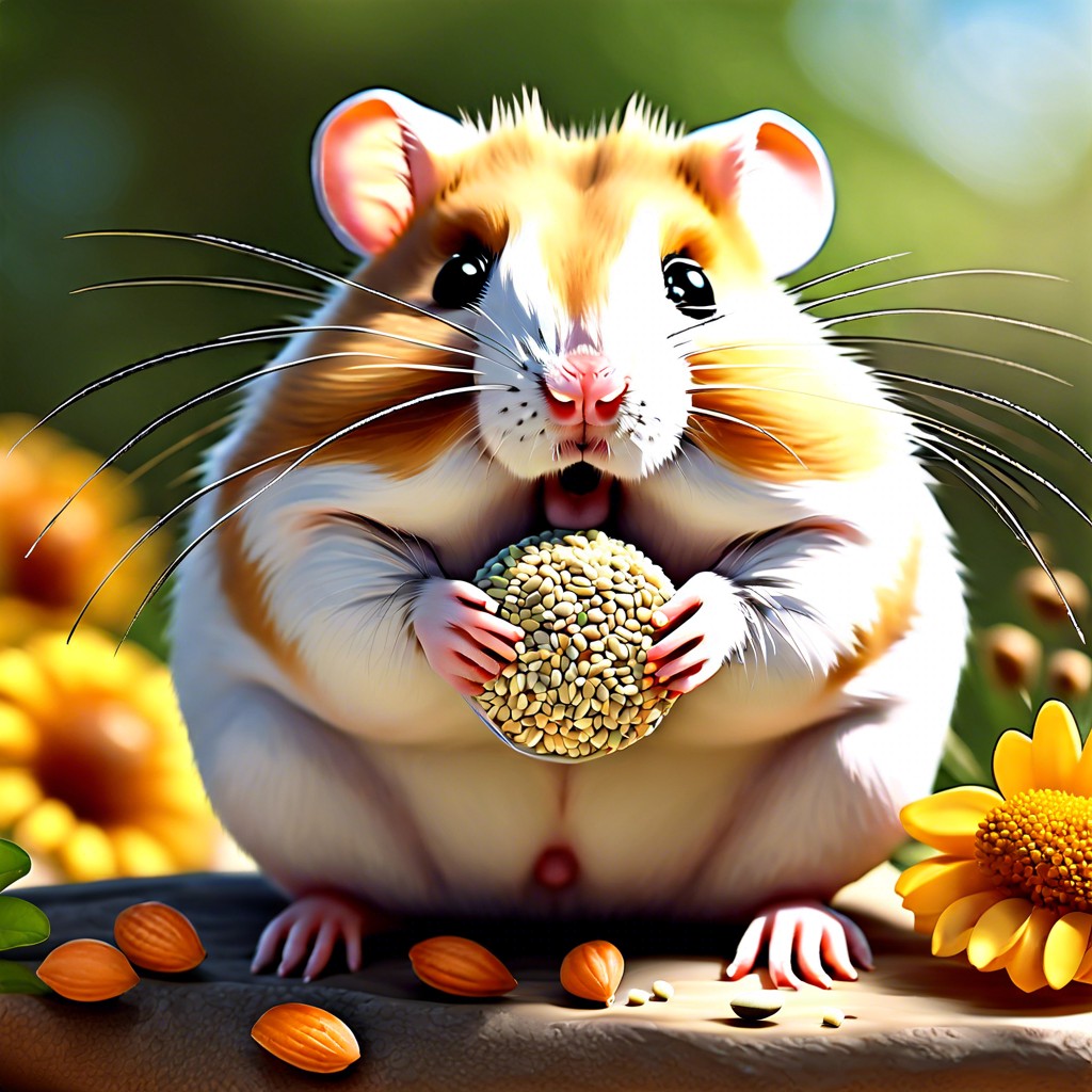 a chubby hamster stuffing its cheeks