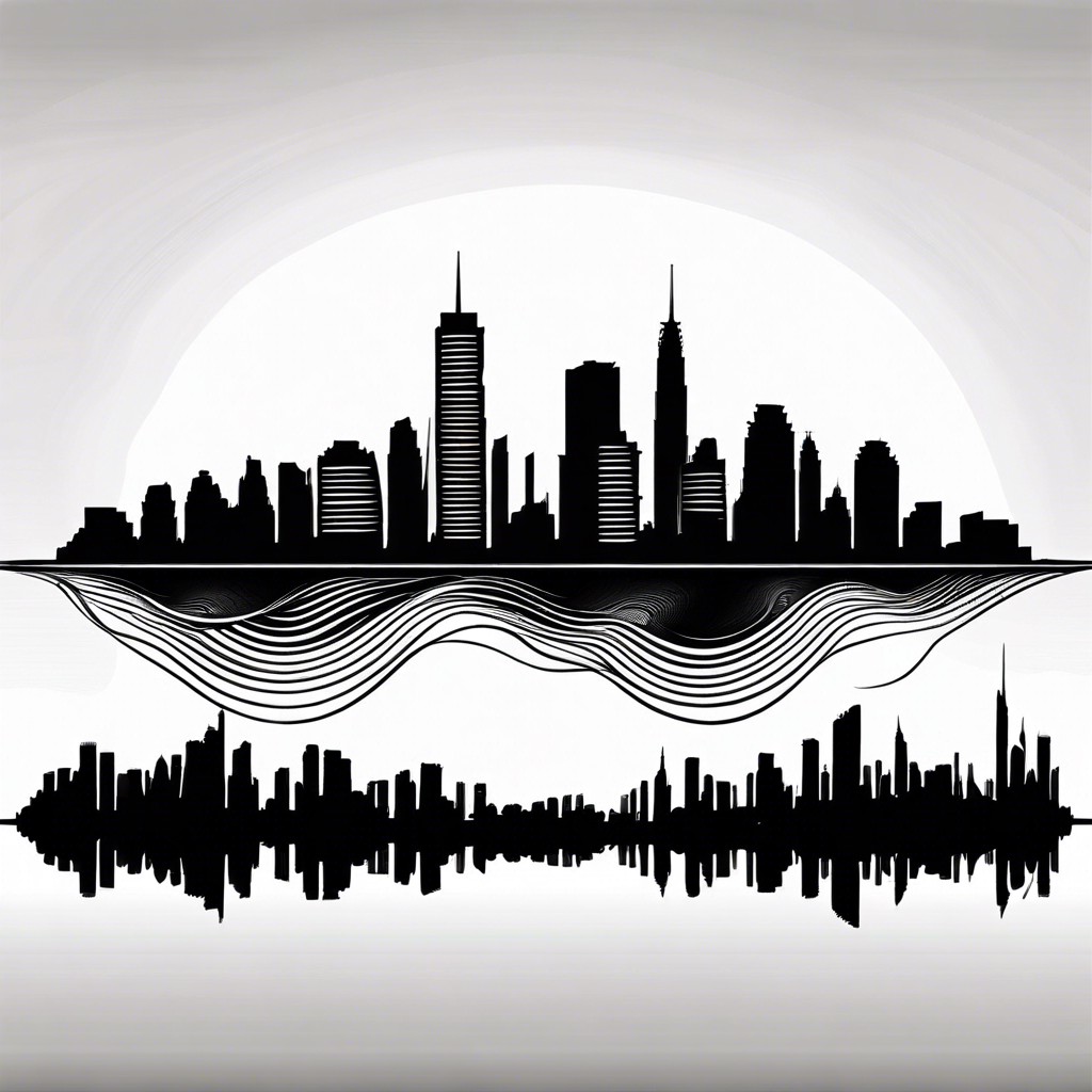 a city skyline shaped like sound waves