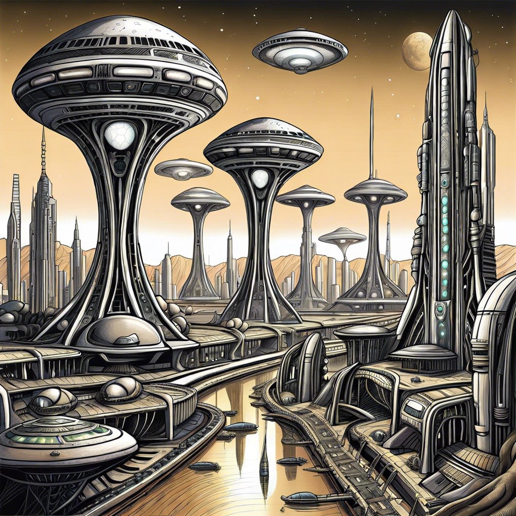 a cityscape on other planets with alien architecture