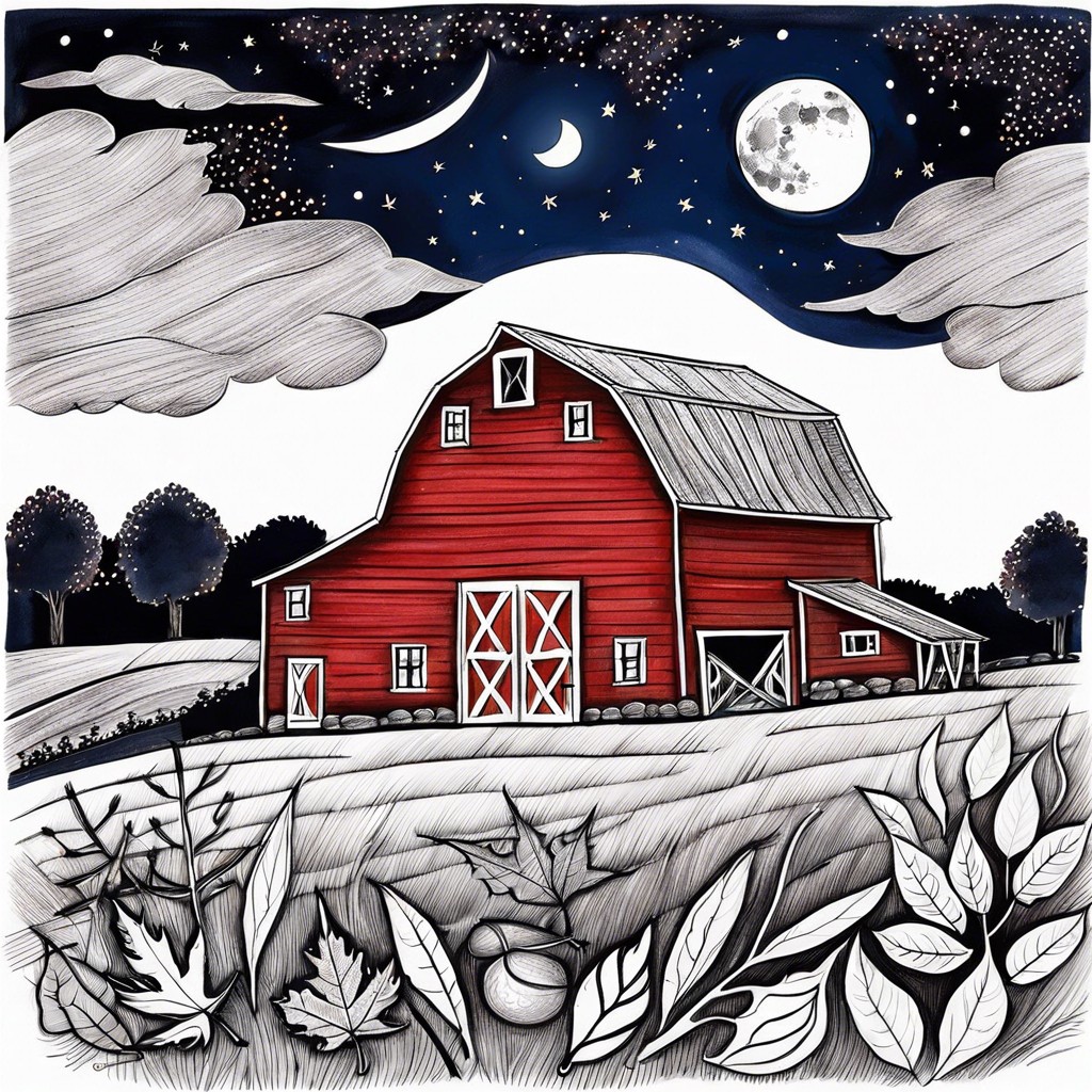 a classic red barn with a harvest moon