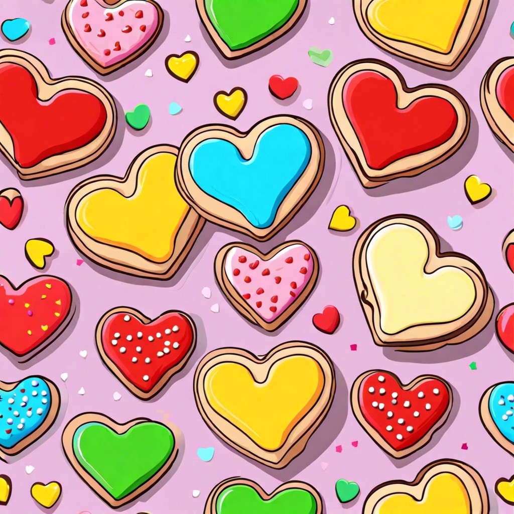 a collection of heart shaped cookies decorated with colorful icing