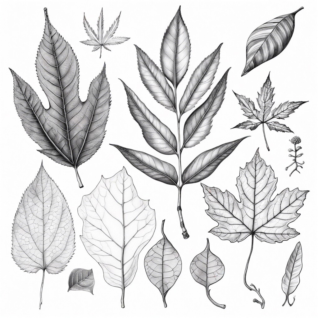 a collection of various leaves with intricate veins