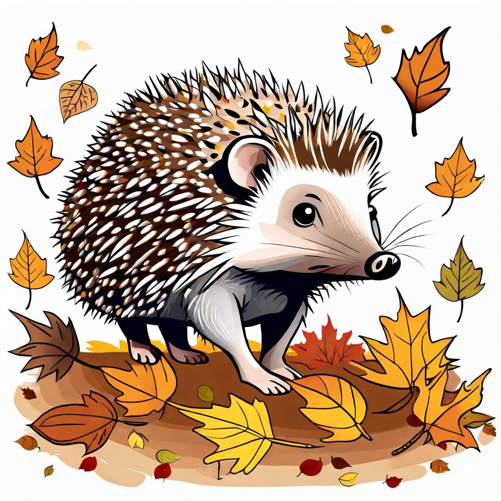 a cute hedgehog walking through a pile of leaves