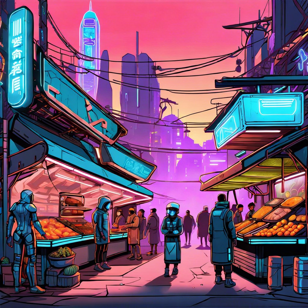 a cyberpunk street market