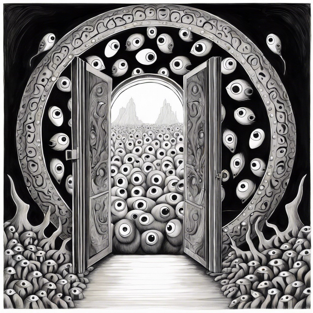 a door that leads to another dimension filled with eyes