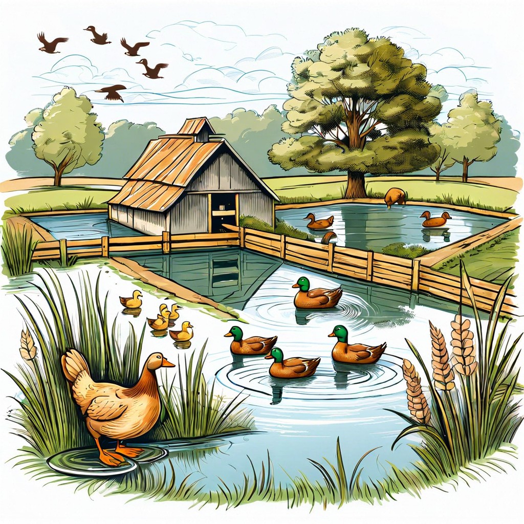 a duck pond on a free range poultry farm