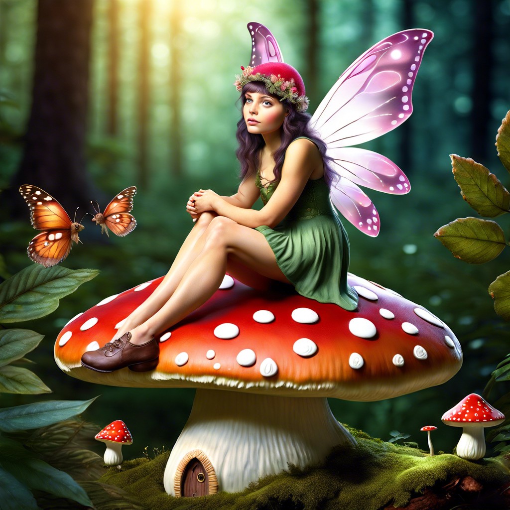 a fairy sitting on a toadstool