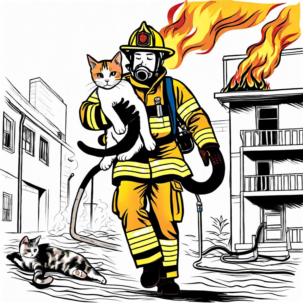 a firefighter rescuing a pet