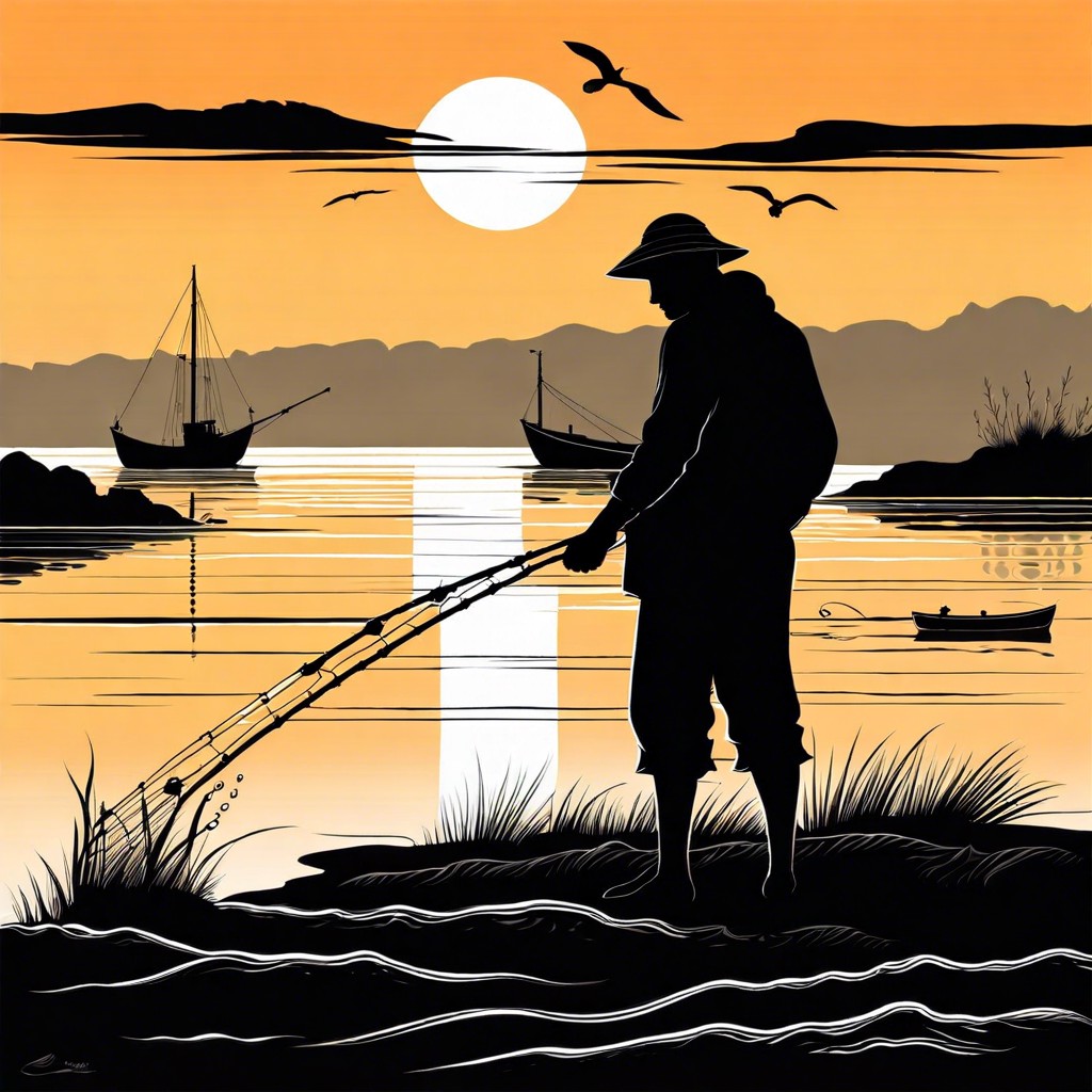 a fisherman at sea at dawn