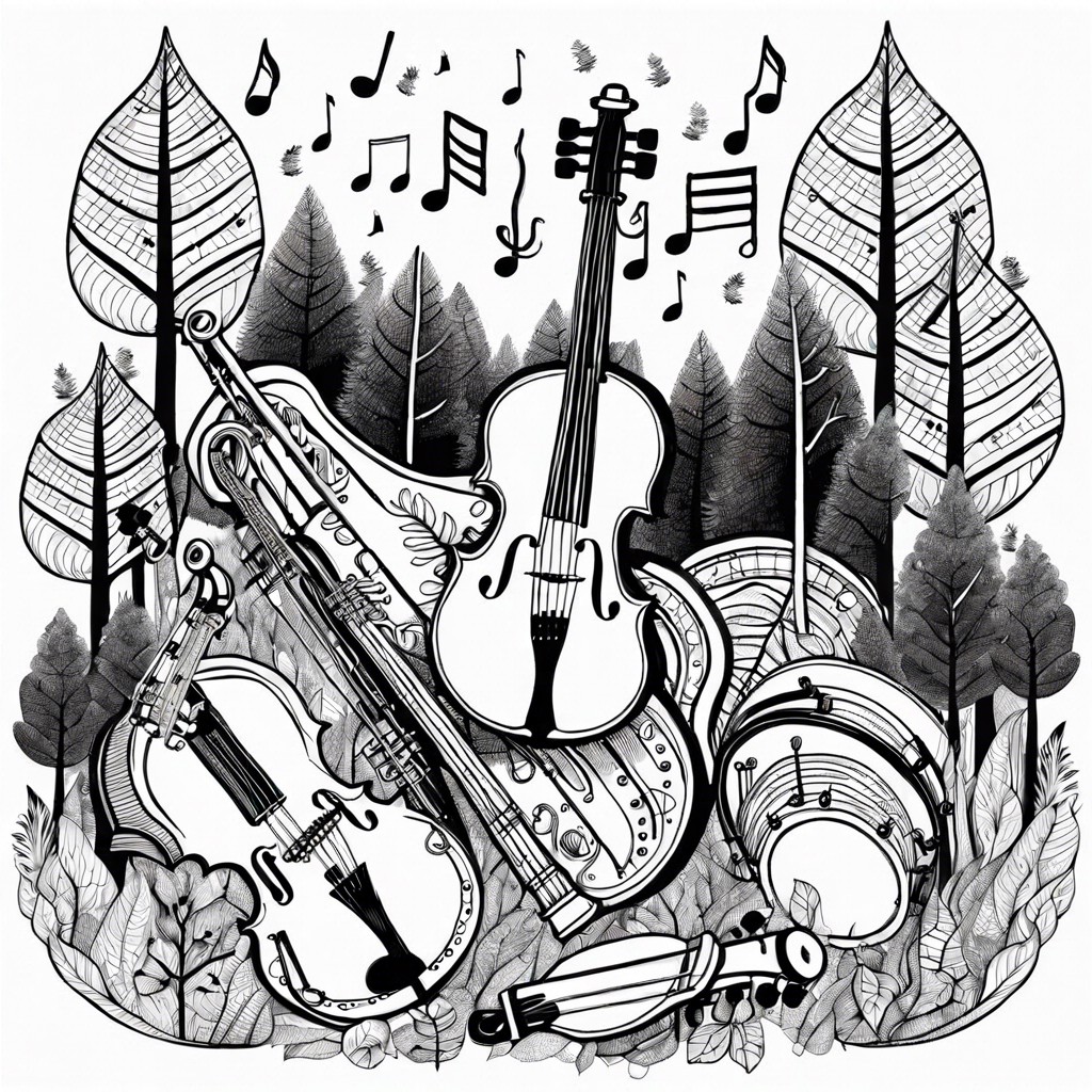 a forest with musical instruments instead of trees