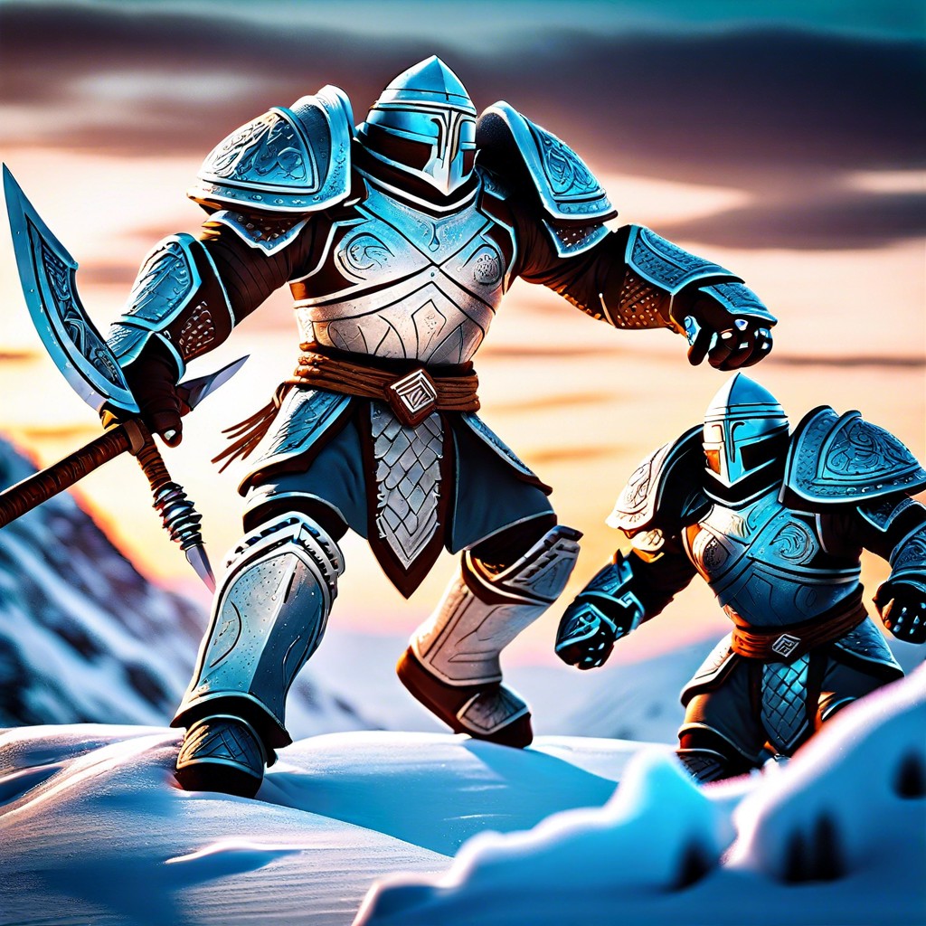 a frozen battlefield with ice warriors