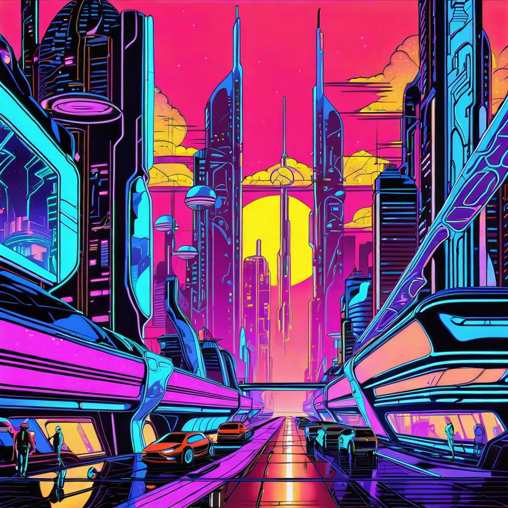 a futuristic cityscape inspired by the aesthetic of 2000
