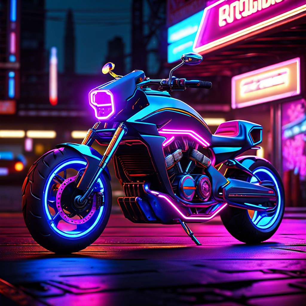 a futuristic motorcycle with neon lights