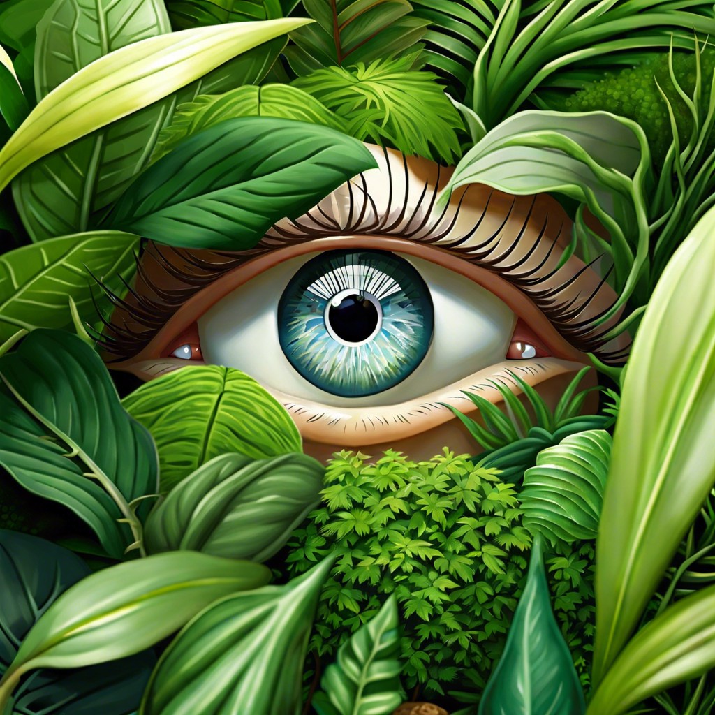 a garden with plants that have eyes