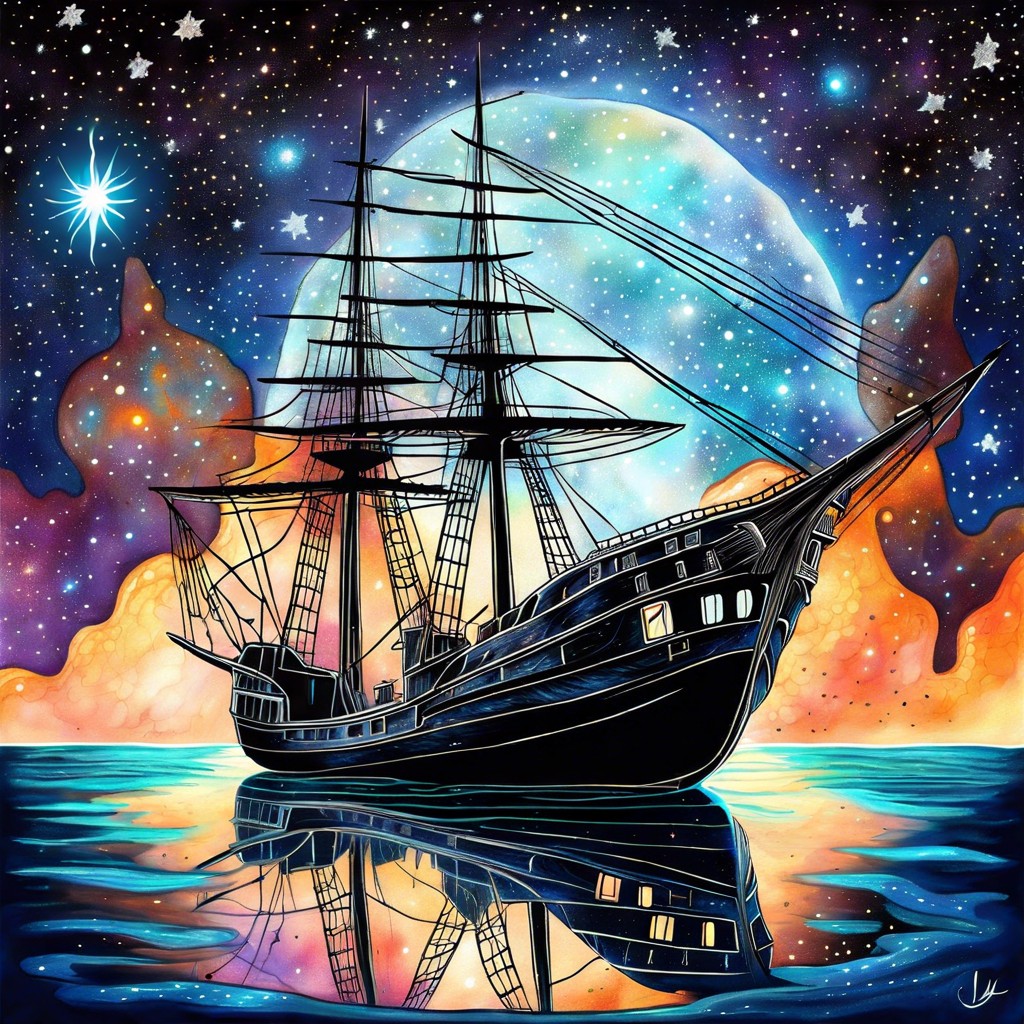 a ghost ship sailing through the stars