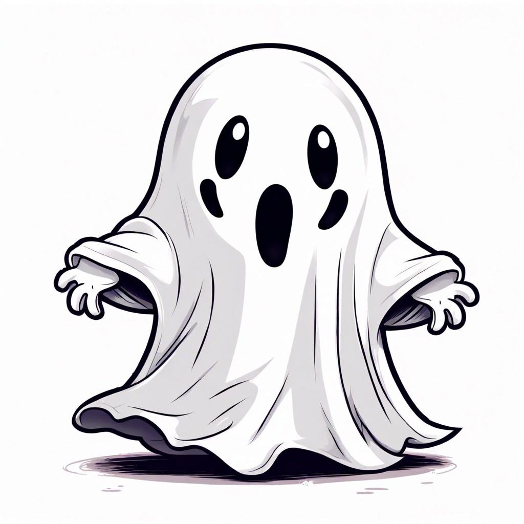 a ghost trying to be scary but its too adorable to frighten anyone