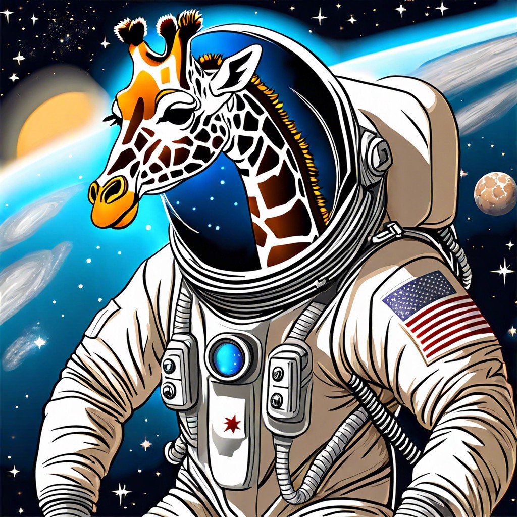 a giraffe wearing a spacesuit