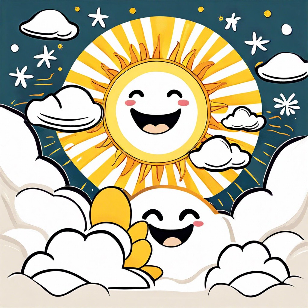 a happy sun and cloud giving a high five