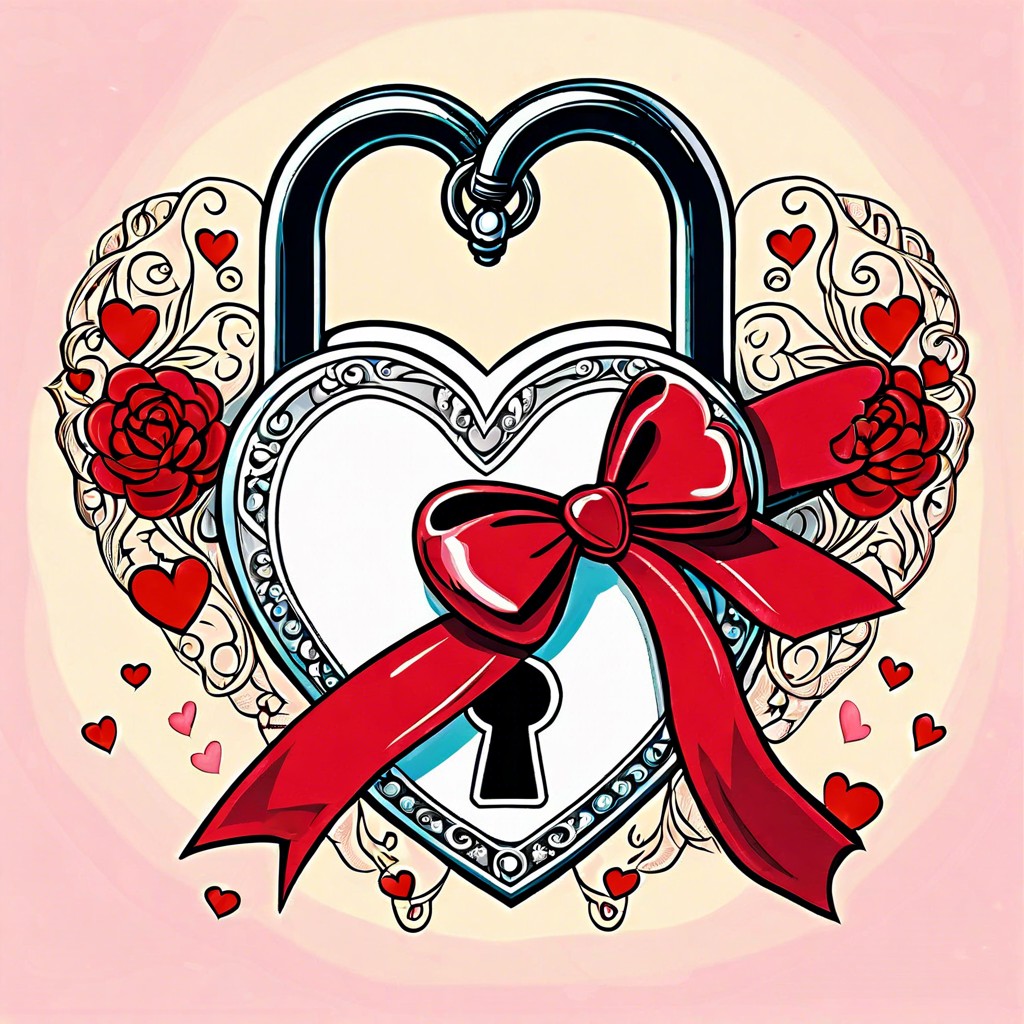 a heart shaped lock and a key with a bow