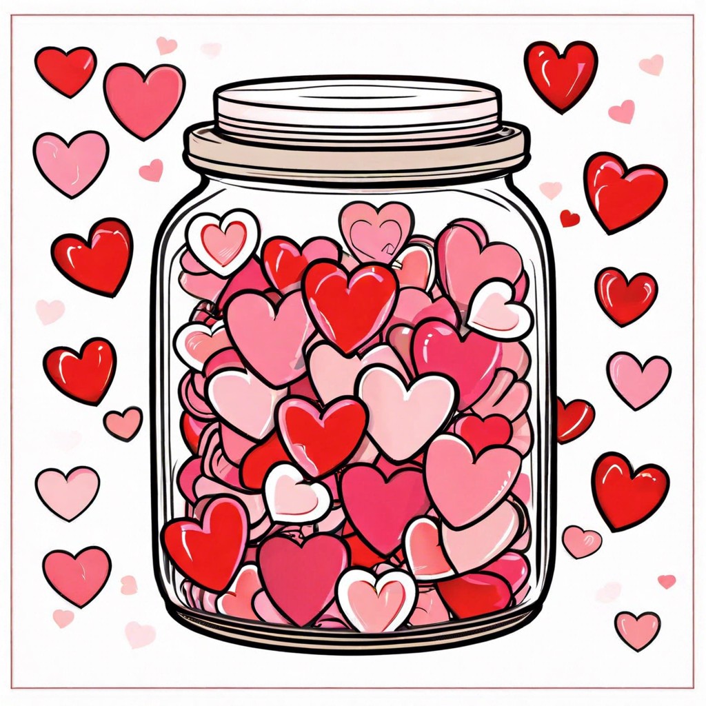 a jar of hearts with various smiling faces on them