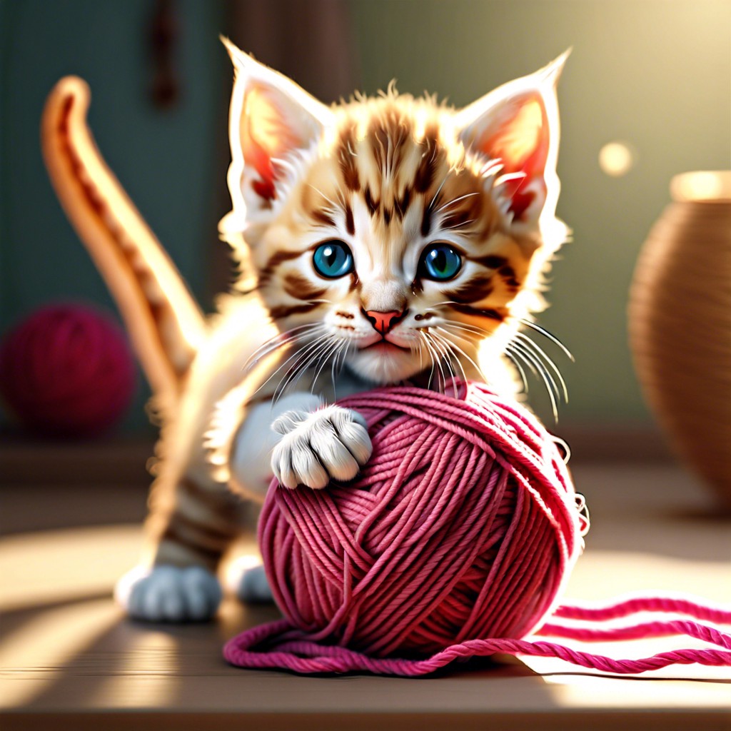 a kitten playing with a ball of yarn
