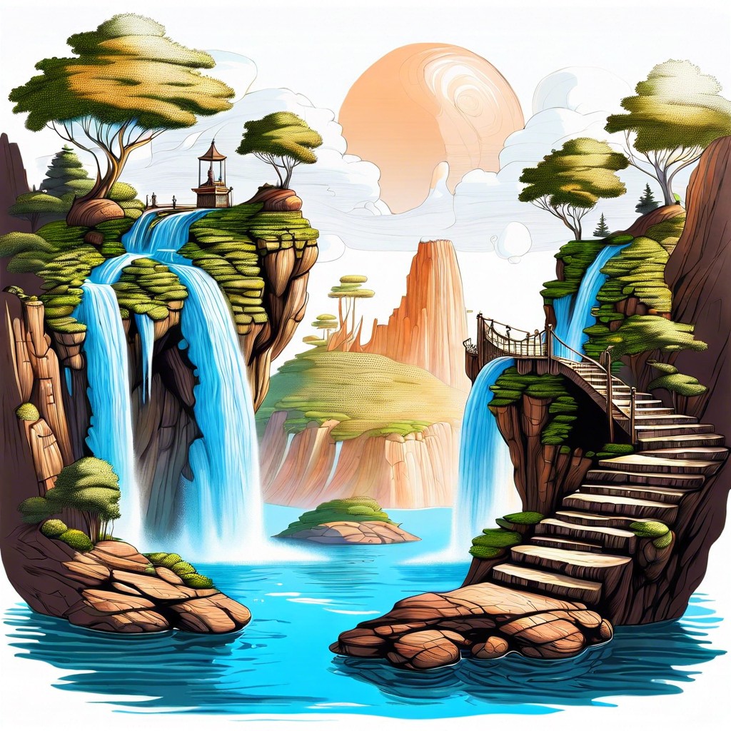 a landscape with gravity defying floating islands