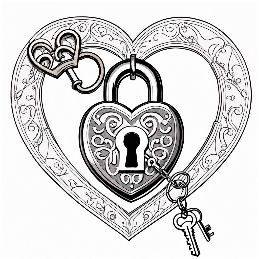a lock and key with matching heart shapes