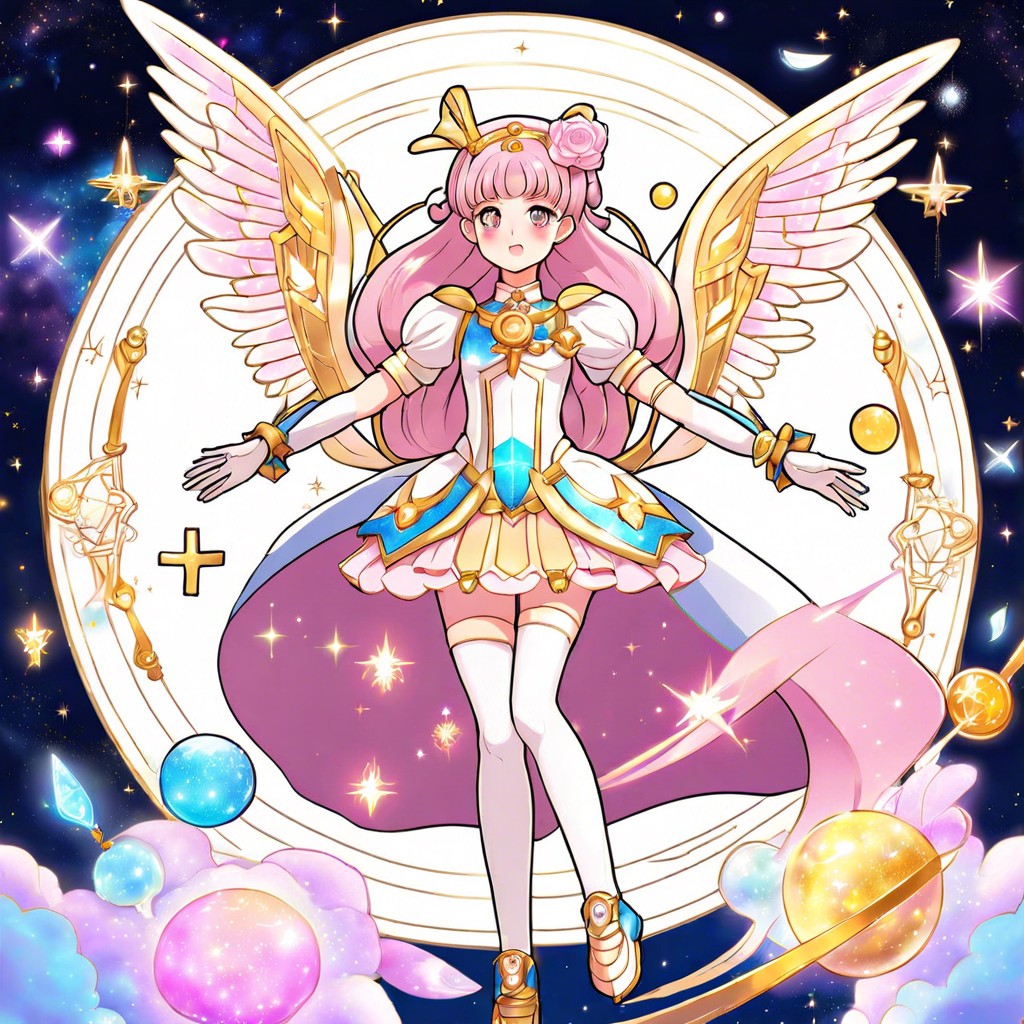 a magical girl transforming with celestial powers