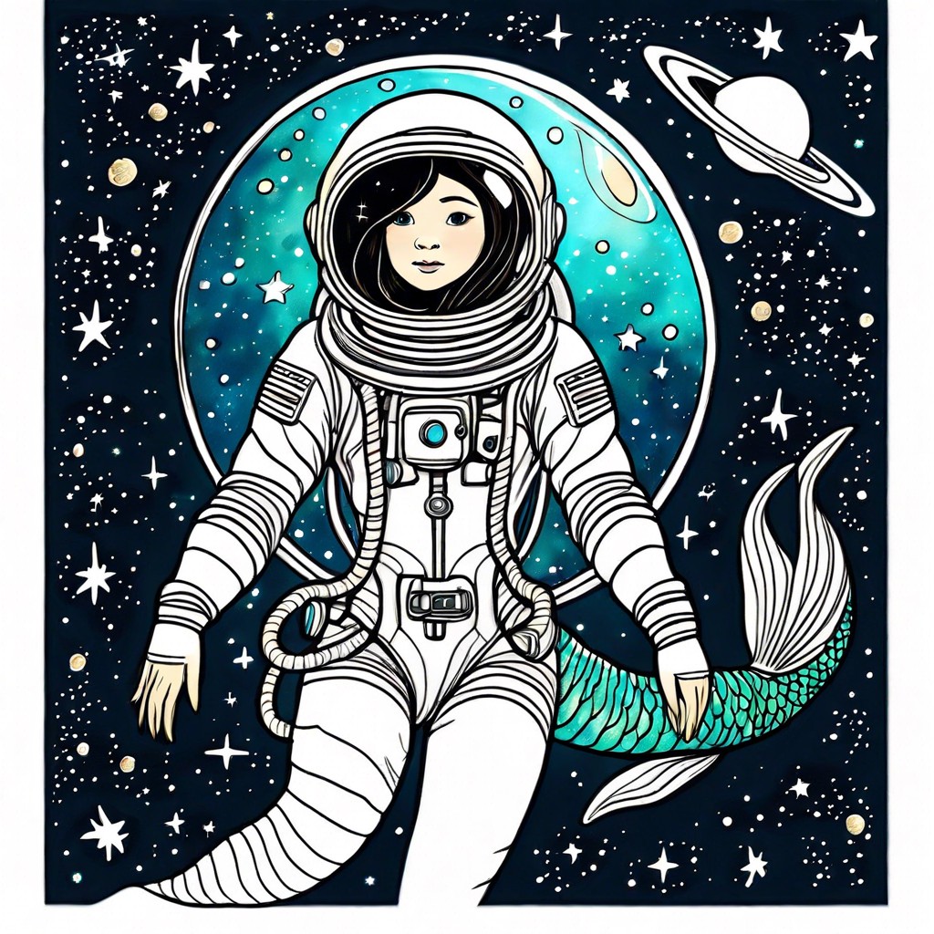 a mermaid astronaut discovering the ocean of stars