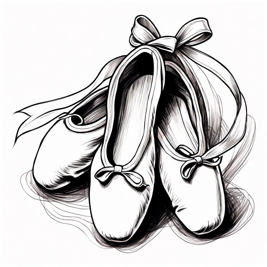 a pair of ballet shoes with a wispy ribbon trail