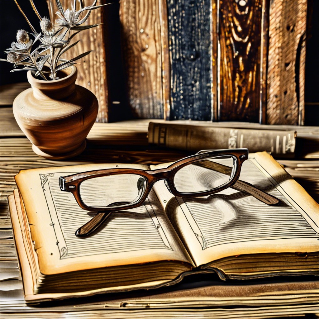 a pair of glasses beside an old open book