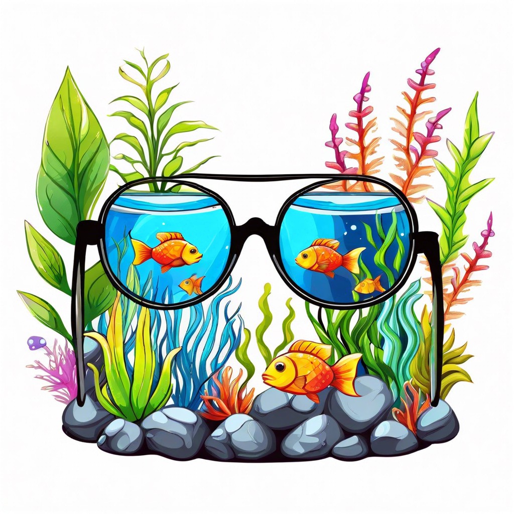 a pair of glasses with an aquarium scene for lenses
