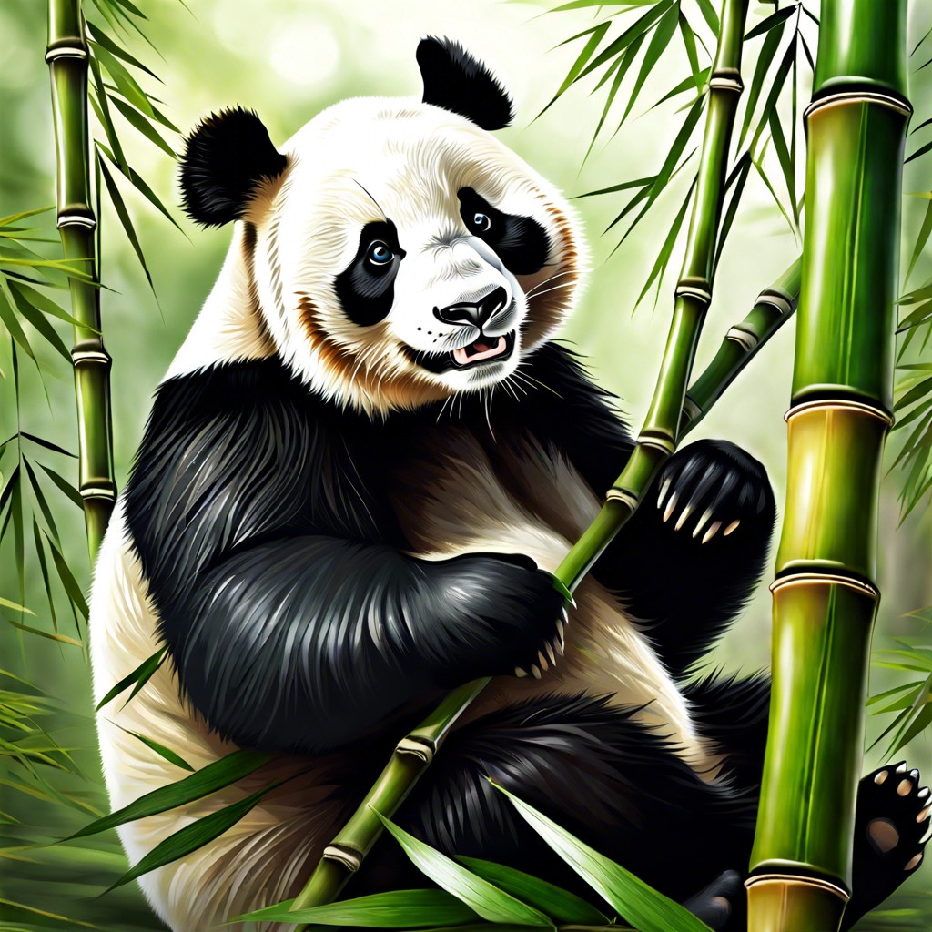 a panda hugging a bunch of bamboo