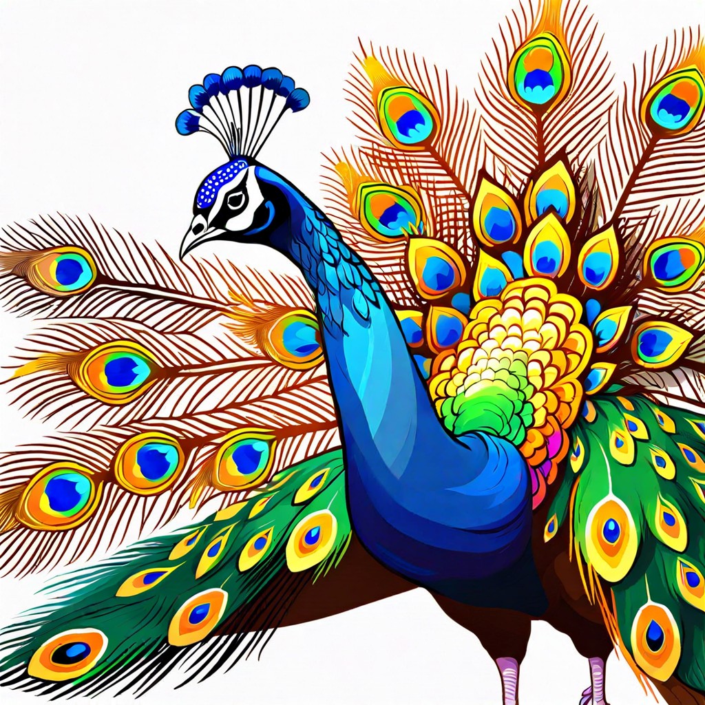 a peacock with its feathers as a rainbow