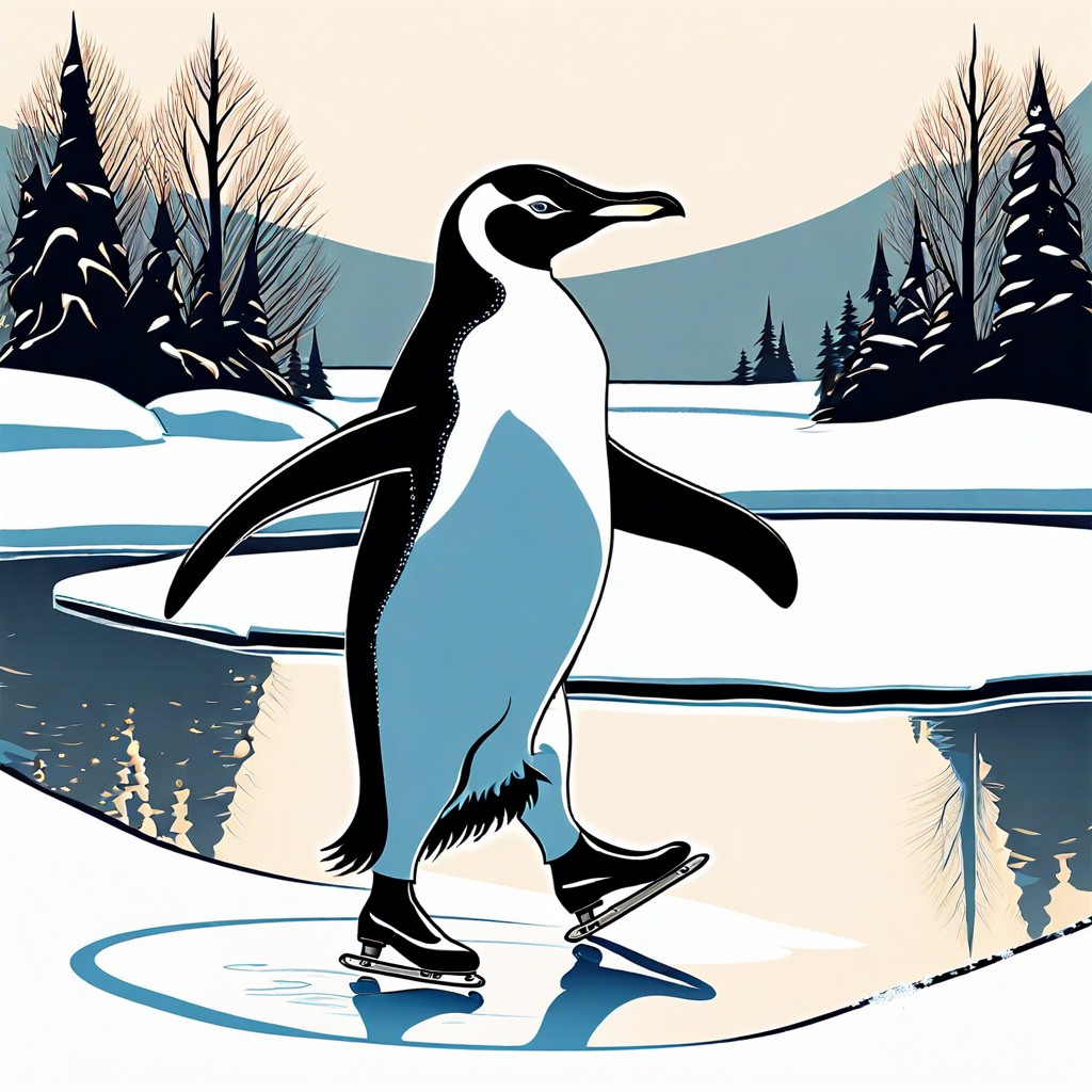 a penguin ice skating gracefully