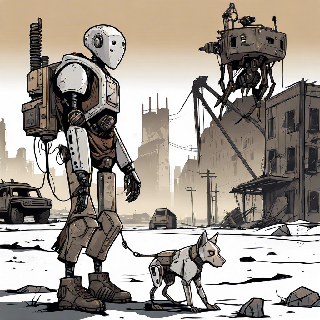 a post apocalyptic survivor with a pet robot