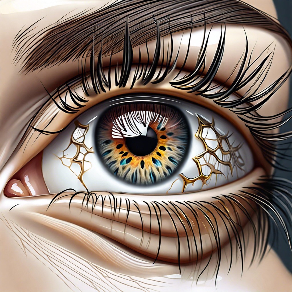 a realistic human eye with reflections and detailed eyelashes
