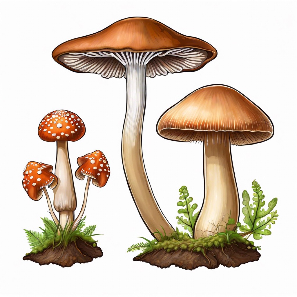a scientific drawing of a mushroom life cycle from spore to full growth