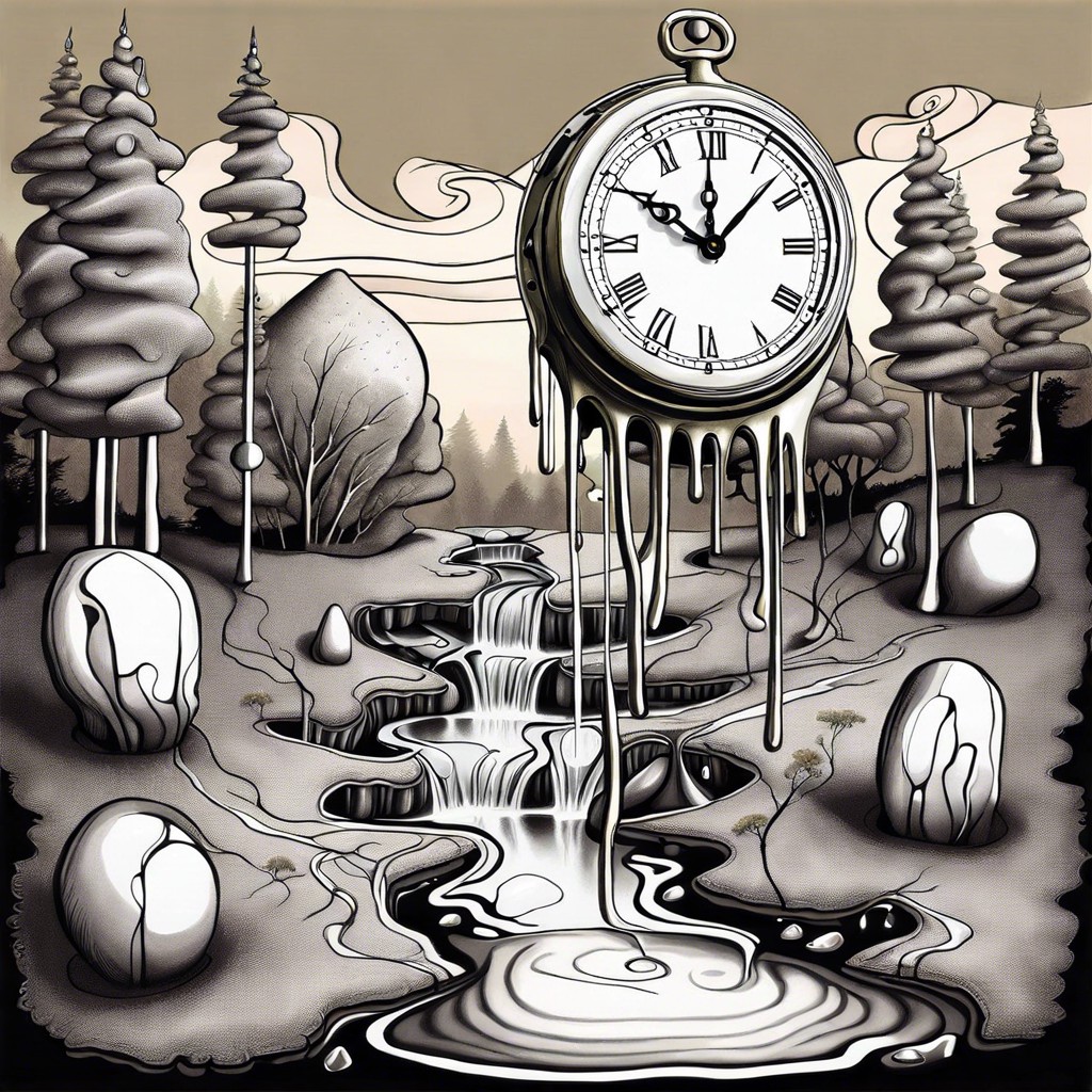 a series of clocks melting over trees